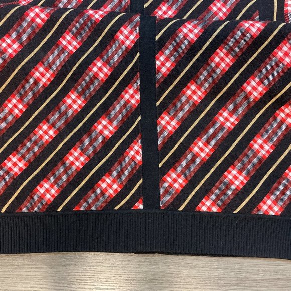 Burberry Plaid Merino Wool Blend Cardigan Red Black Bias Plaid (L) - Picture 8 of 11